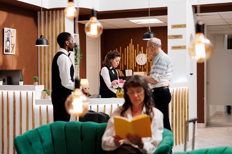 Elderly,Man,Visitor,At,The,Front,Desk,Of,The,Hotel